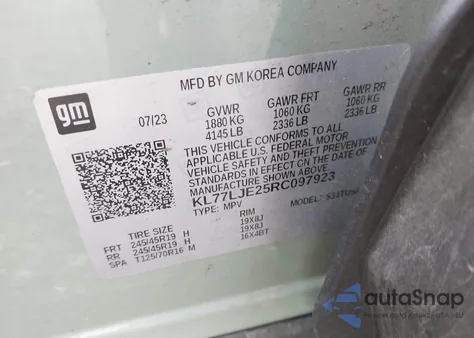 2024 Chevrolet Trax Fwd 2Rs z USA, uszkodzony, nr VIN KL77LJE25RC097923